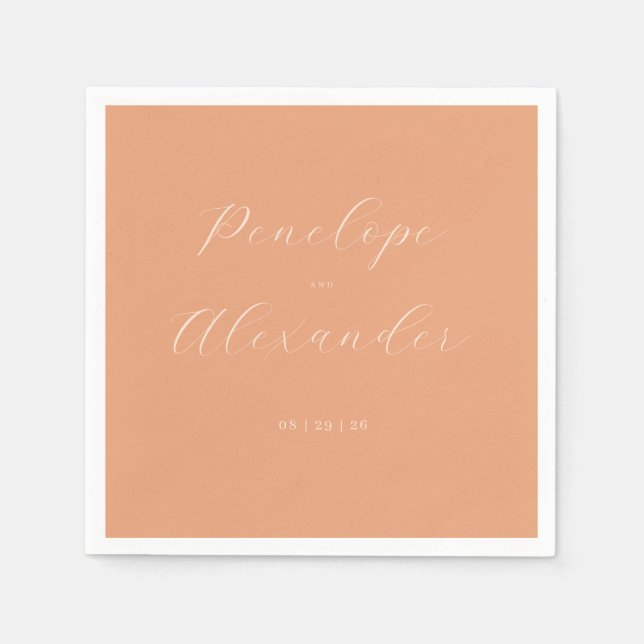 Sophisticated Peach Calligraphy Napkins (Front)
