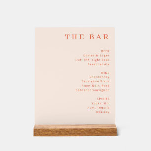 Sophisticated Peach Minimalist Bar Menu Acrylic Sign