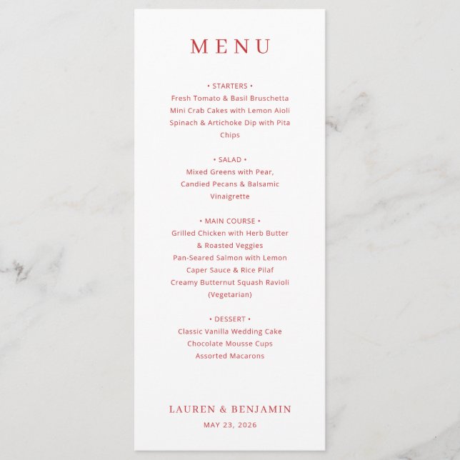 Sophisticated Peach Minimalist Menu (Front)