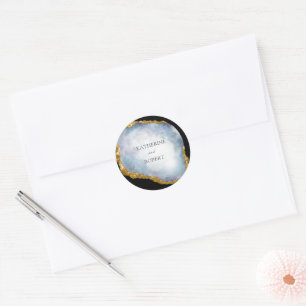 Sophisticated Pearl Golden Agate Monogram Wedding Classic Round Sticker