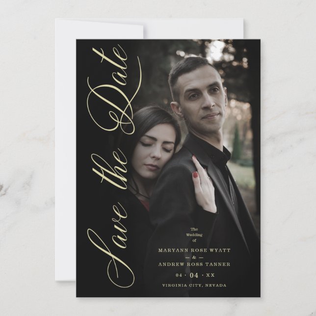 Sophisticated Photo Engaged Couple Wedding Covid19 Save The Date (Front)
