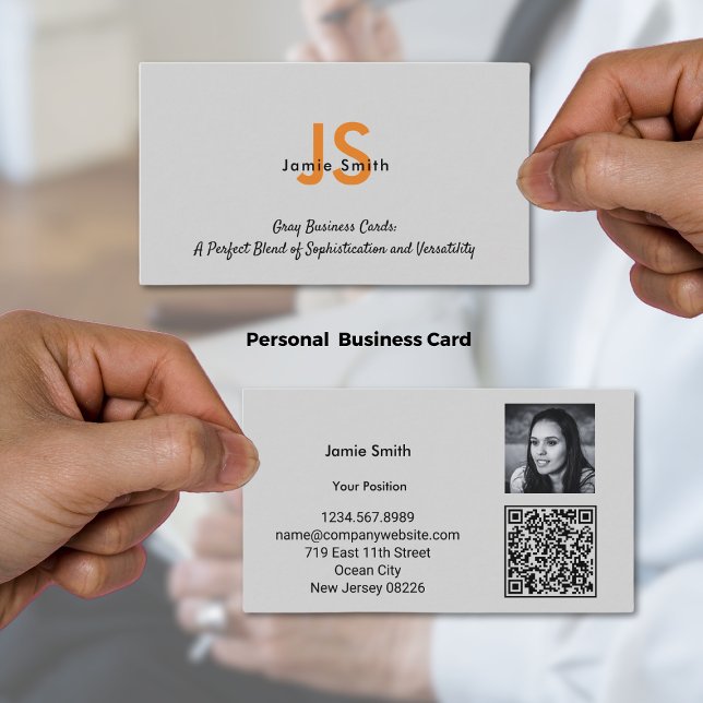 Sophisticated Photo Initials Gray & Black Personal Business Card (Sophisticated Photo Initials Gray & Black Personal Business Card)