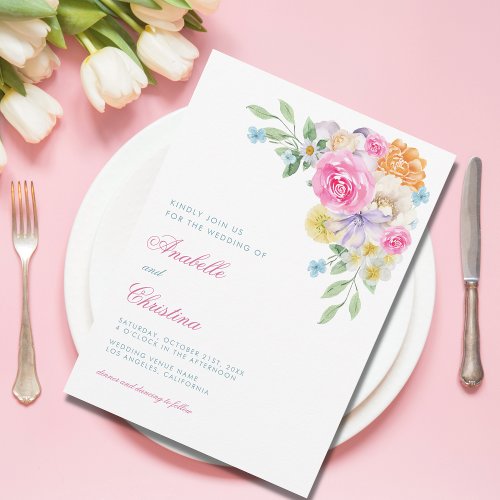 Sophisticated Pink Floral Garden Tea Party Wedding Invitation