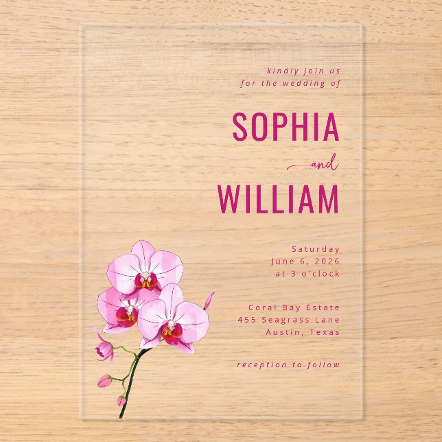 Sophisticated Pink Orchid Wedding Invitation (Front)