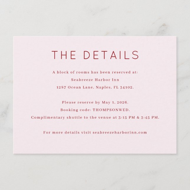 Sophisticated Pink Serif Wedding Enclosure Card (Front)