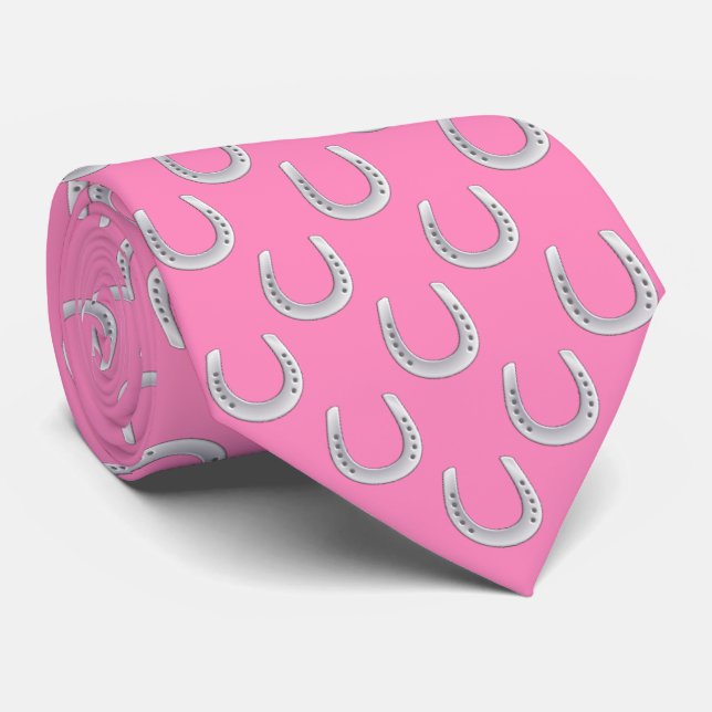 Sophisticated Pink & Silver Horseshoe Derby Neck Tie (Rolled)