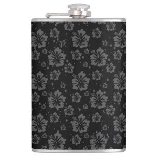 Sophisticated Plain Black Muted Floral  Flask