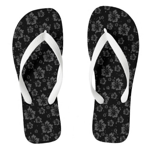 Sophisticated Plain Black Muted Floral  Flip Flops