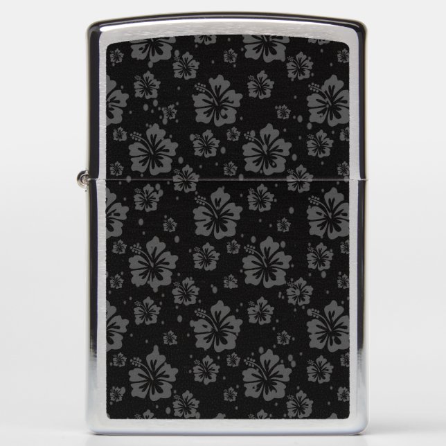 Sophisticated Plain Black Muted Floral  Zippo Lighter (Front)