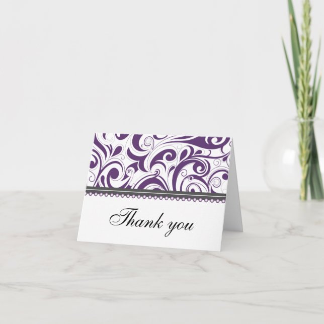 Sophisticated Plum Swirls Thank You Card (Front)