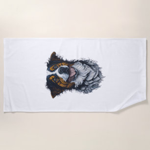 Sophisticated Pooch Portraits Trendy Dog Head Arti Beach Towel