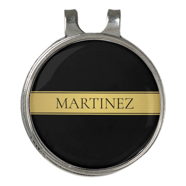 Sophisticated Presentation | Faux Gold & Black Golf Hat Clip (Front)