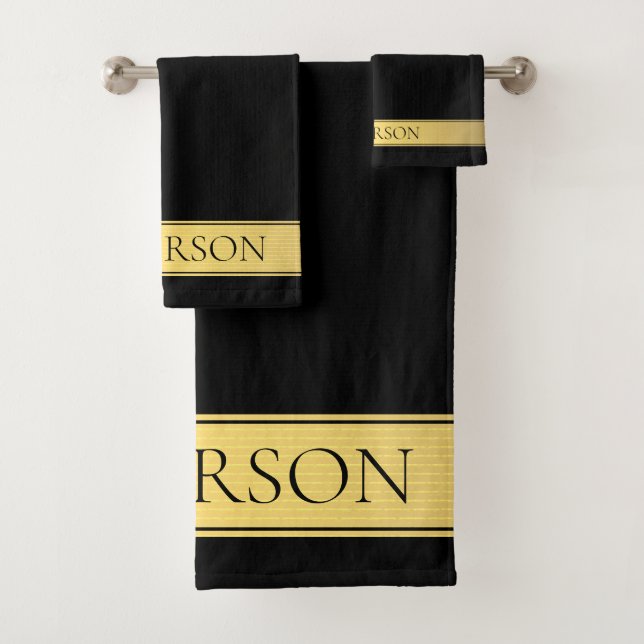 Sophisticated Presentation | Faux Gold & Black v2 Bath Towel Set (Insitu)