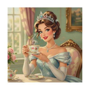 Sophisticated princess with crown elegant gown wood wall art