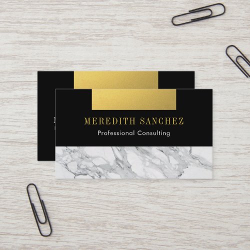 Sophisticated Professional Marble Gold Black Business Card