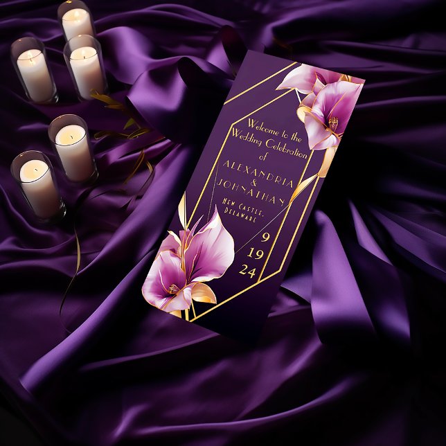 Sophisticated Purple and Gold Calla Lily Wedding Program (Stylish Modern Purple and Gold Calla Lilies Wedding Program )