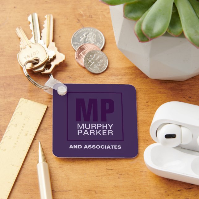 Sophisticated Purple Business Monogram Logo Keychain (Desk)