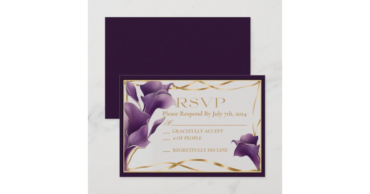 Sophisticated Purple Calla Lily Wedding RSVP Card | Zazzle