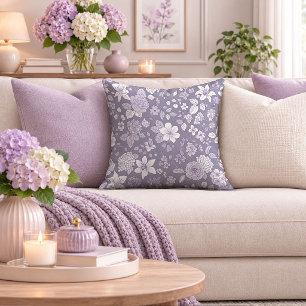 Sophisticated Purple Floral Accent Cushion Decor