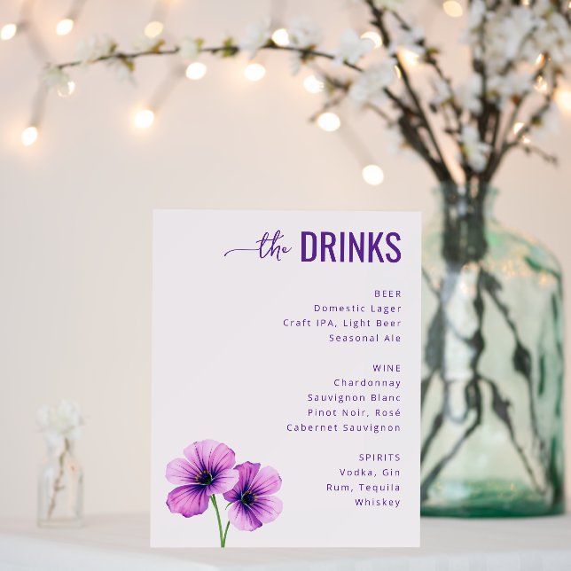 Sophisticated Purple Minimalist Wedding Menu Foam Board (In Situ (Wedding))