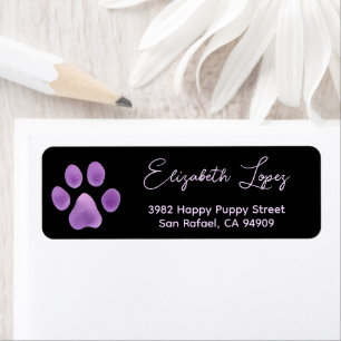 Sophisticated Purple Paw on Black Return Address Label