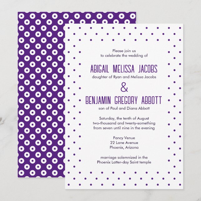 Sophisticated Purple & White Polka-Dot Reception Invitation (Front/Back)