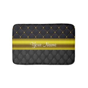 Sophisticated Quilted Black and Gold Bathroom Mat