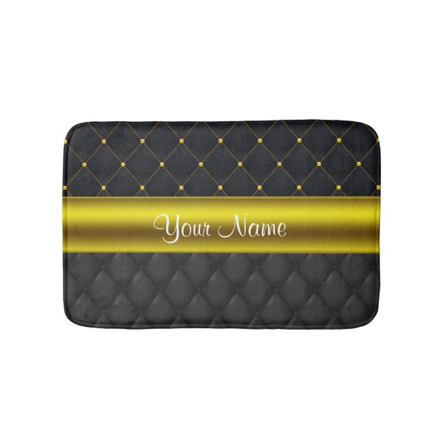 Sophisticated Quilted Black and Gold Bathroom Mat (Front)