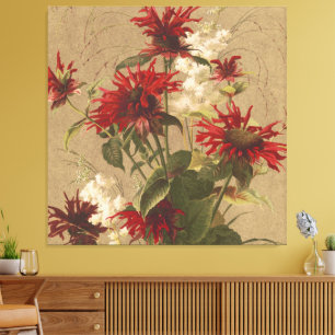 Sophisticated Red & Burgundy Floral Against Beige Canvas Print