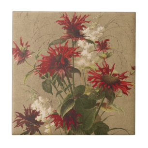 Sophisticated Red & Burgundy Floral Against Beige Ceramic Tile
