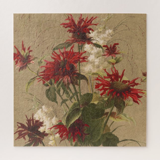Sophisticated Red & Burgundy Floral Against Beige Jigsaw Puzzle (Vertical)