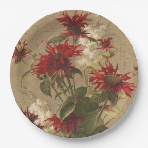 Sophisticated Red & Burgundy Floral Against Beige Paper Plates