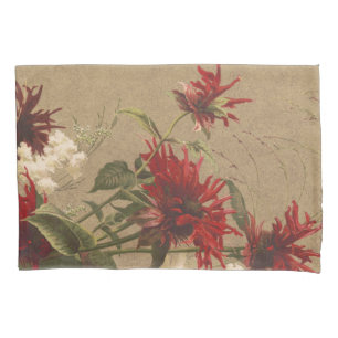 Sophisticated Red & Burgundy Floral Against Beige Pillow Case