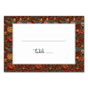 Sophisticated Red Floral Bird Border Table Number