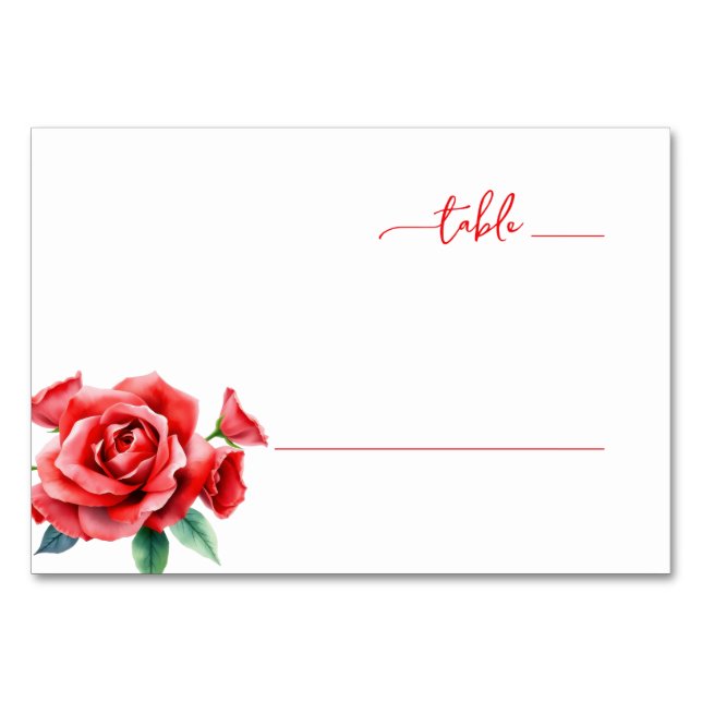 Sophisticated Red Floral Watercolor Table Number (Front)