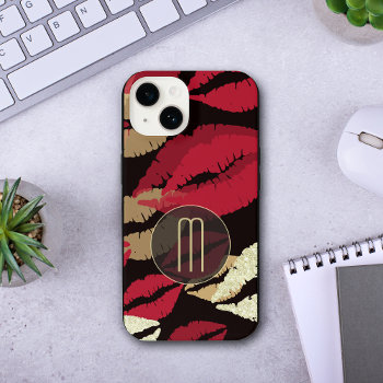 Sophisticated Red Lips Monogram Iphone 14 Case by AvenueCentral at Zazzle