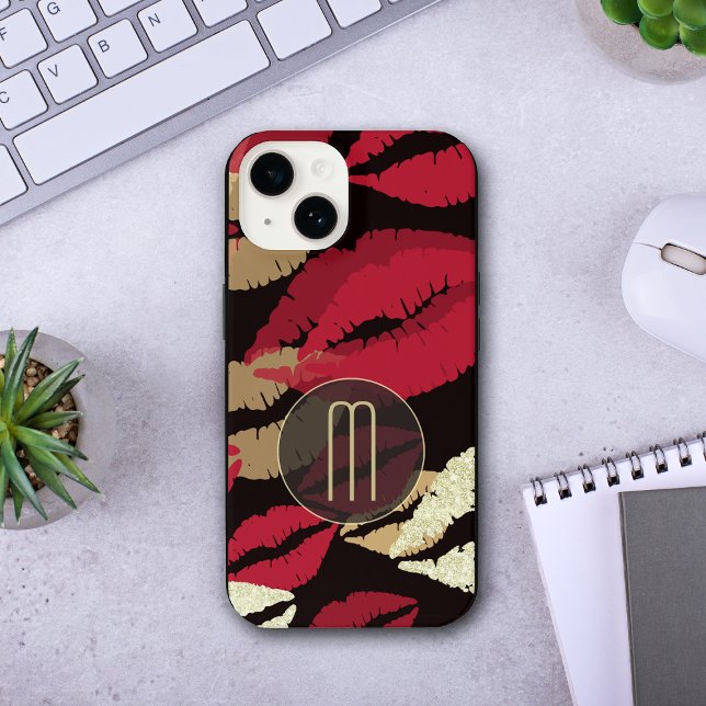 Sophisticated Red Lips Monogram iPhone Case (Creator Uploaded)