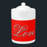 Sophisticated Red Love Wedding Teapot<br><div class="desc">You can easily change the fonts and colors. You can also add your logo and the background image as you like.</div>