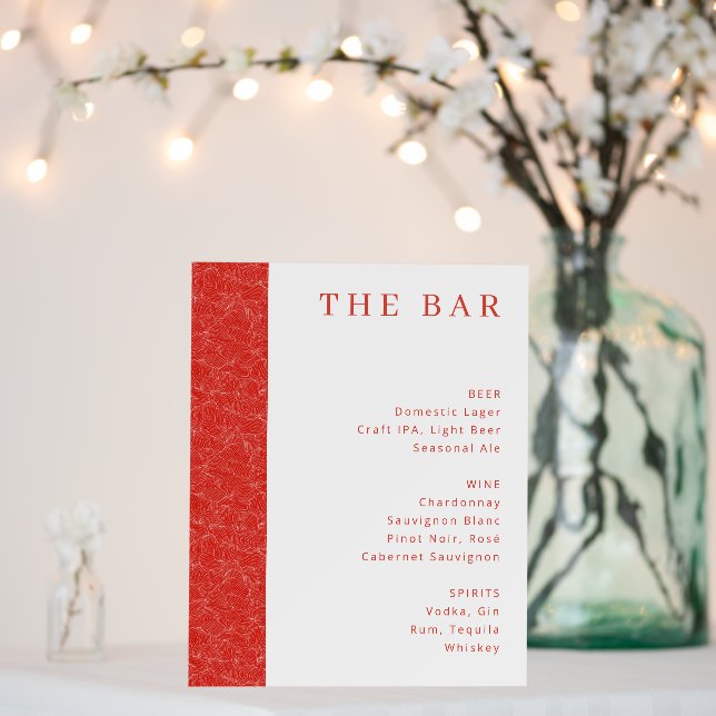 Sophisticated Red Minimalist Bar Menu Foam Board (In Situ (Wedding))