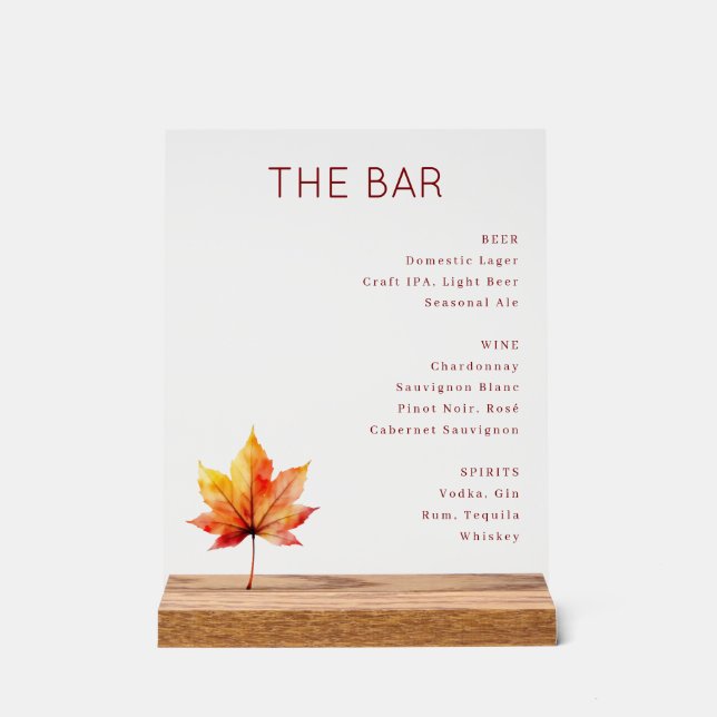 Sophisticated Red Serif Bar Menu Sign (Front)