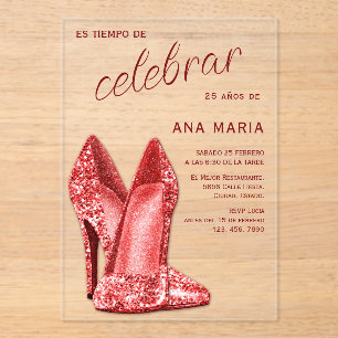 Sophisticated Red Spanish Feminine Birthday Acrylic Invitations