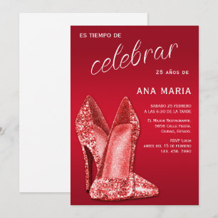 Sophisticated Red Spanish Feminine Birthday Invitation