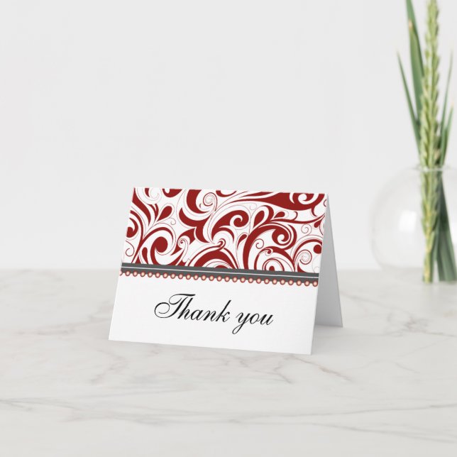 Sophisticated Red Swirls Thank You Card (Front)
