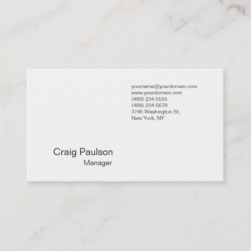 Sophisticated Refined White Manager Business Card