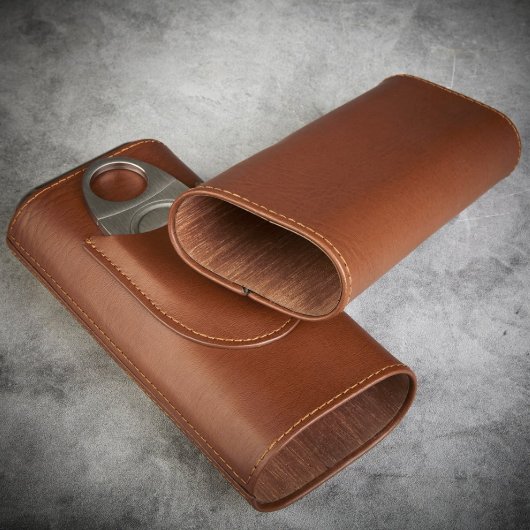 Sophisticated Richmond Leather Cigar Travel Case (Back)