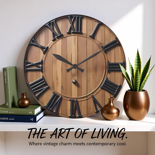 Sophisticated Roman Numeral Rustic Plank Large Clock (Creator Uploaded)