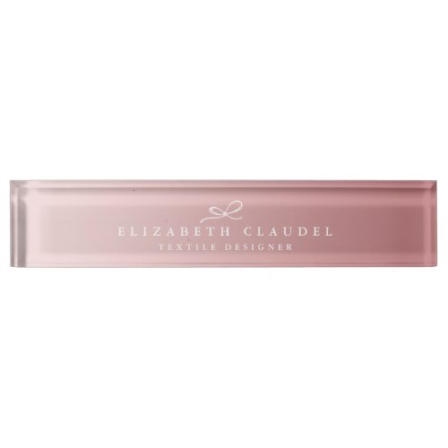 Sophisticated Rose Gold Chic Bow Black Minimalistc Desk Name Plate