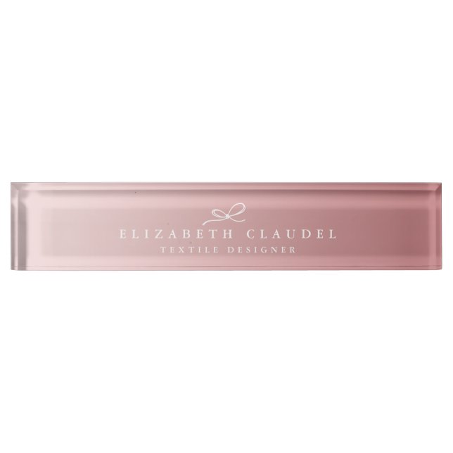 Sophisticated Rose Gold Chic Bow Black Minimalistc Desk Name Plate (Front)