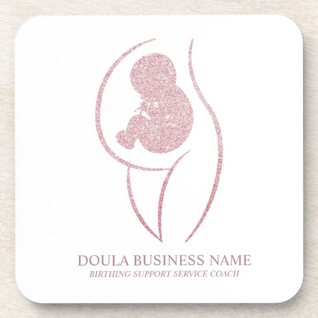 sophisticated Rose Gold Doula & Birth Coach Beverage Coaster (Front)