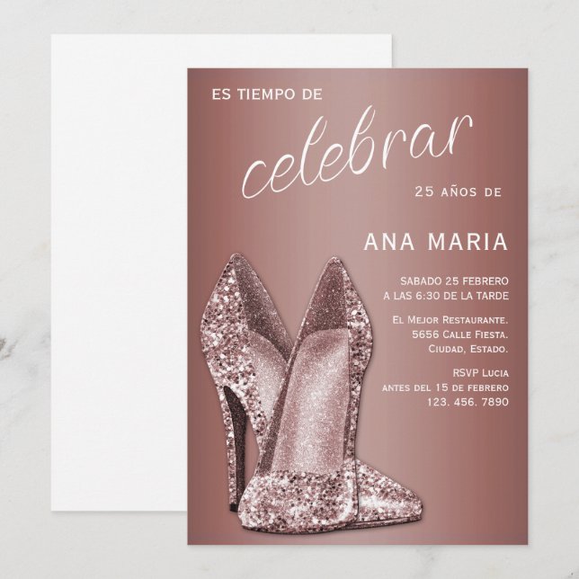 Sophisticated Rose Gold Spanish Feminine Birthday  Invitation (Front/Back)